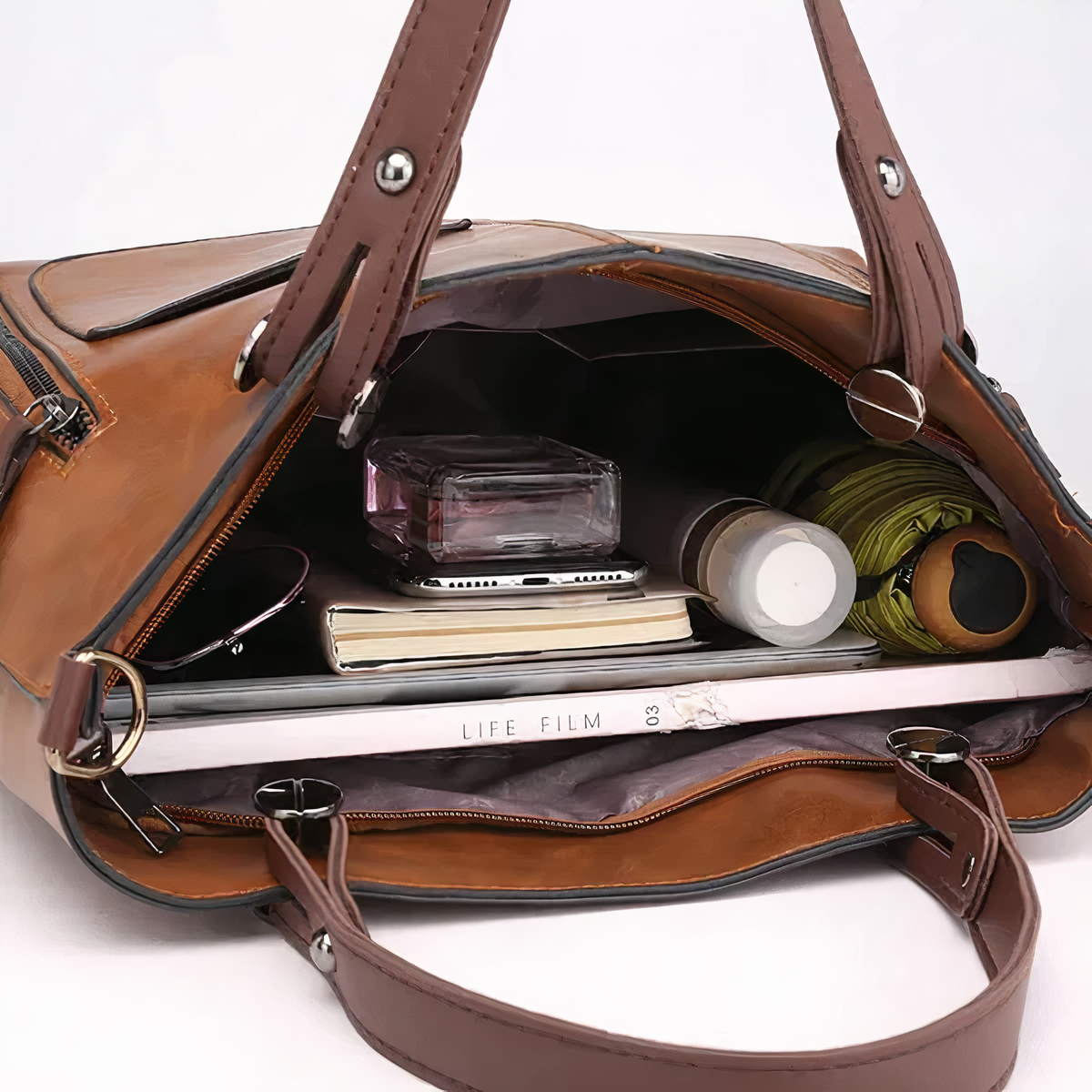 Women's Structured Tote Handbag with Front Pockets - 8