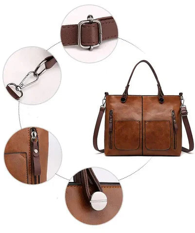 Women's Structured Tote Handbag with Front Pockets - 9