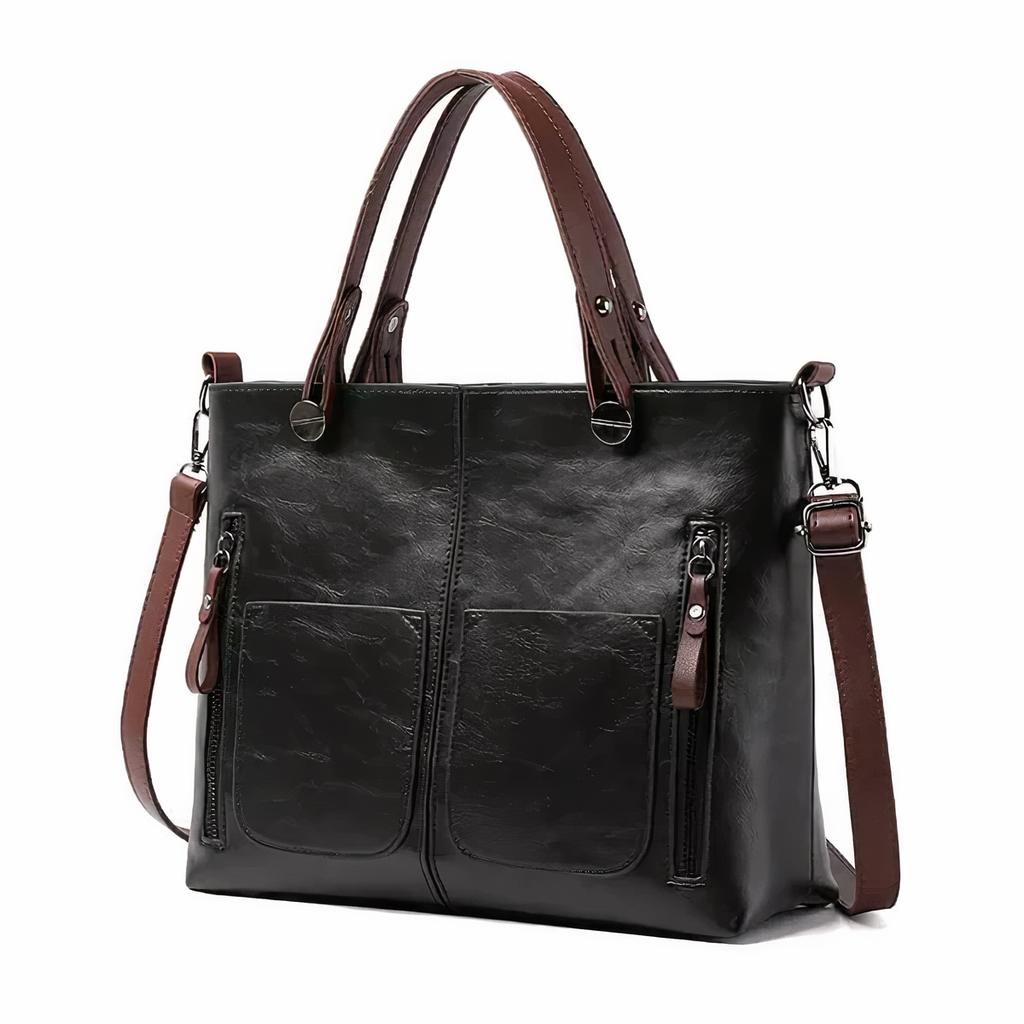 Women's Structured Tote Handbag with Front Pockets - 6