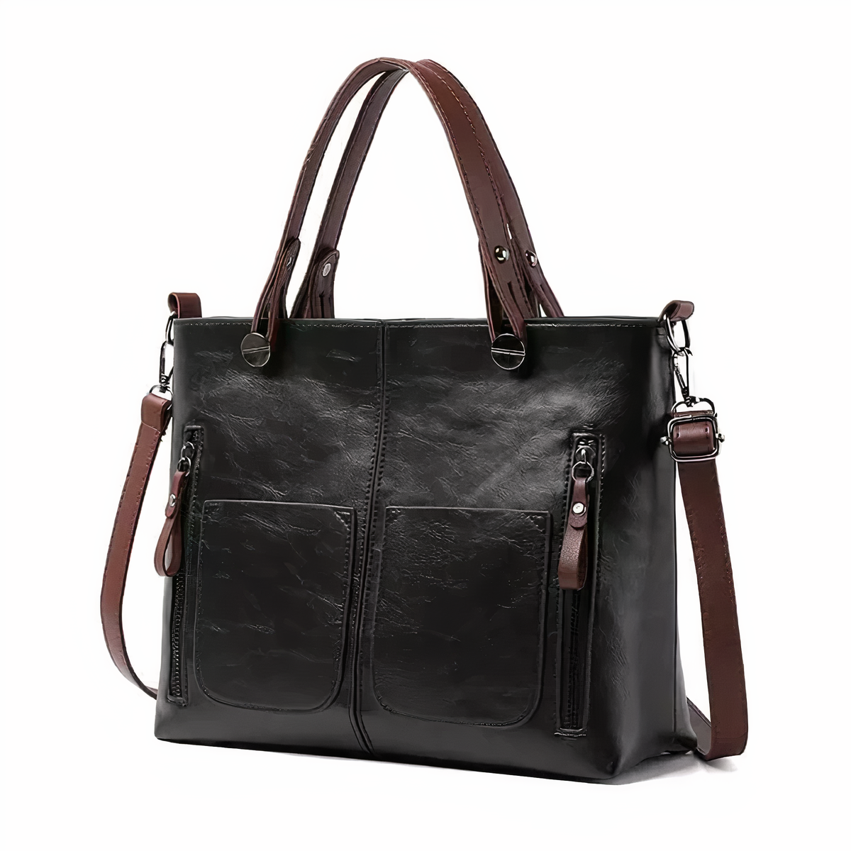 Women's Structured Tote Handbag with Front Pockets - 6