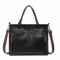 Women's Structured Tote Handbag with Front Pockets - Black