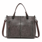 Women's Structured Tote Handbag with Front Pockets - Grey