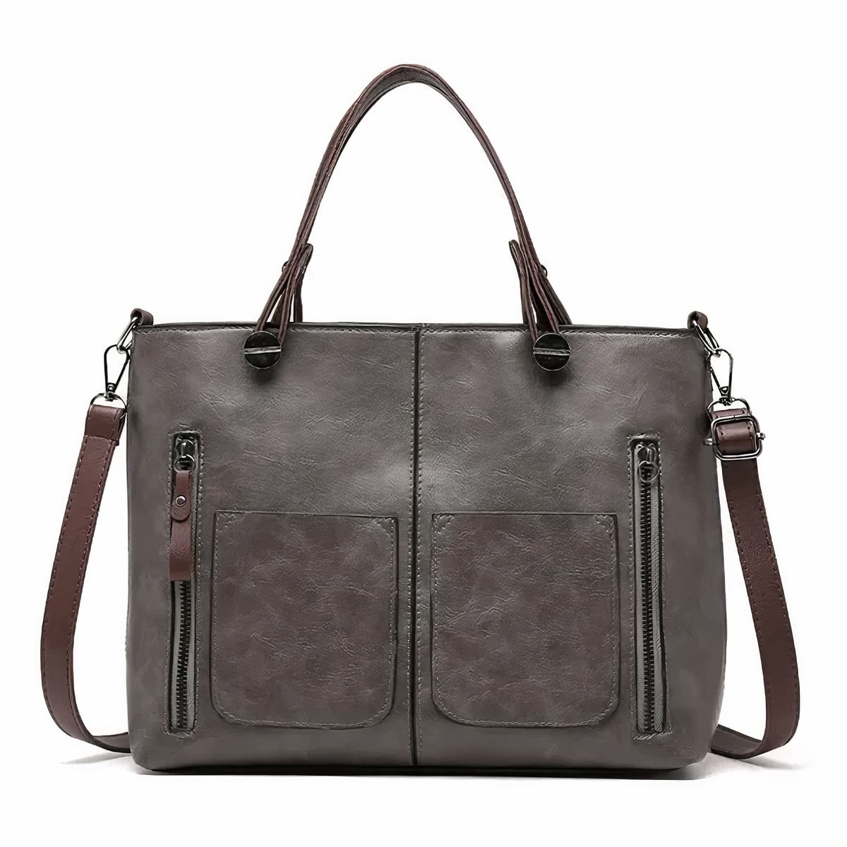 Women's Structured Tote Handbag with Front Pockets - Grey