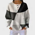 Women's Jumper with Colour-Block Print and Button Placket - Multicolour