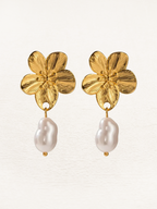 Women's Flower Drop Earrings with Pearl Centre - 3