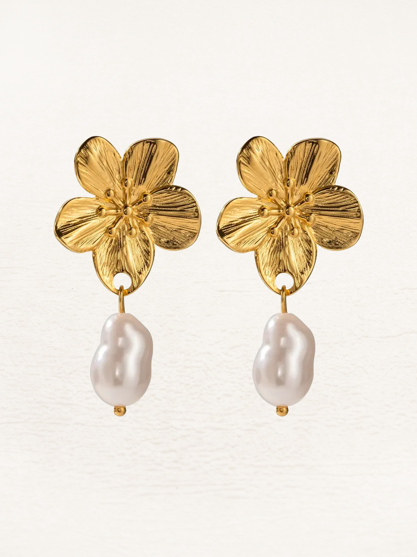 Women's Flower Drop Earrings with Pearl Centre - 3