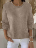 Women's Jumper Round Neck with Long Sleeves and Ribbed Trim - Khaki