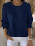 Women's Jumper Round Neck with Long Sleeves and Ribbed Trim - Dark Blue