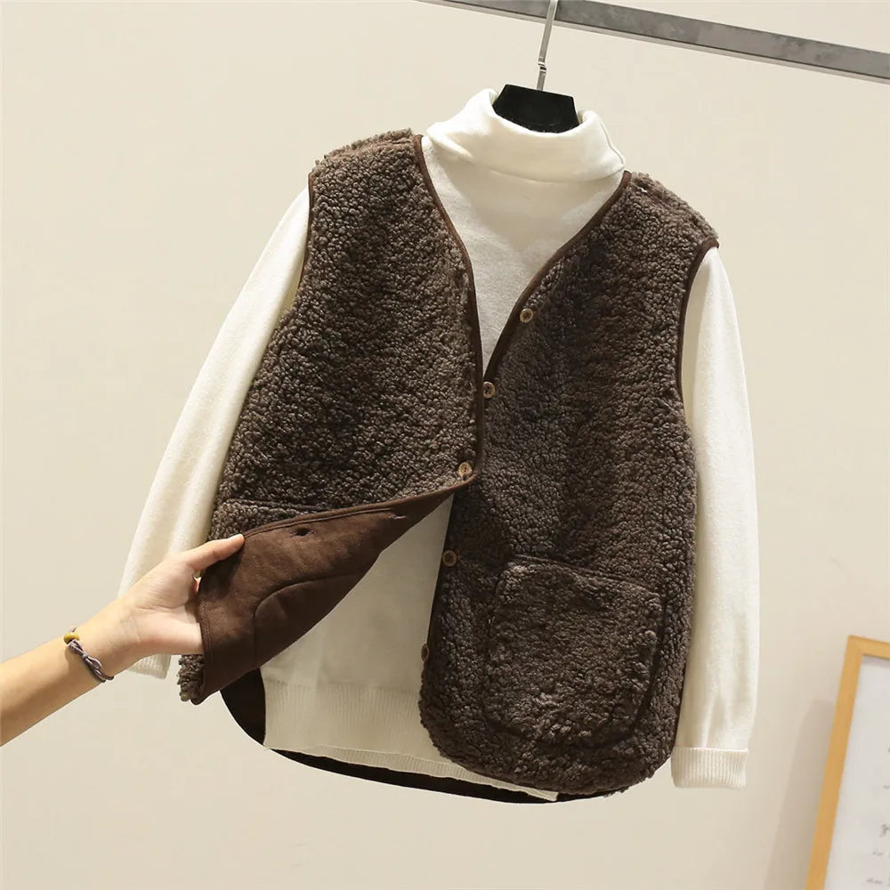 Faye | Luxe Fleece Gilet - Brown