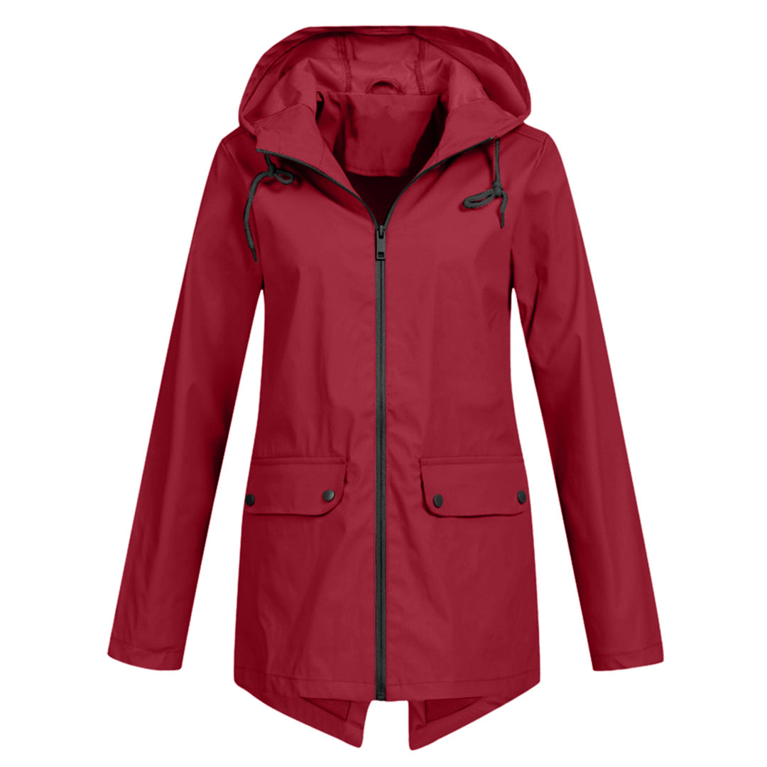 Women's Zip Jacket with Hood and Drawstring Detail - Wine Red