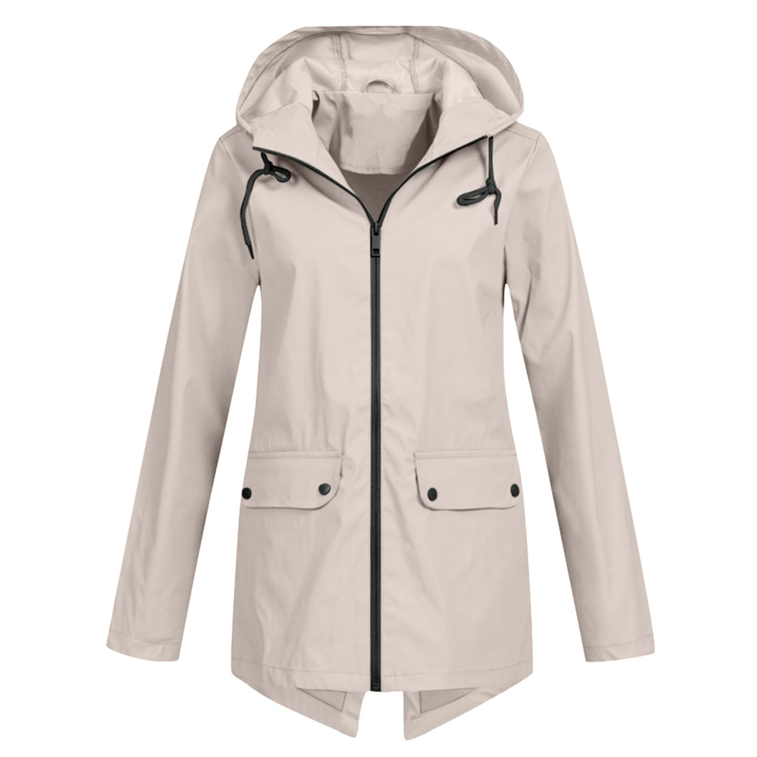 Women's Zip Jacket with Hood and Drawstring Detail - Apricot