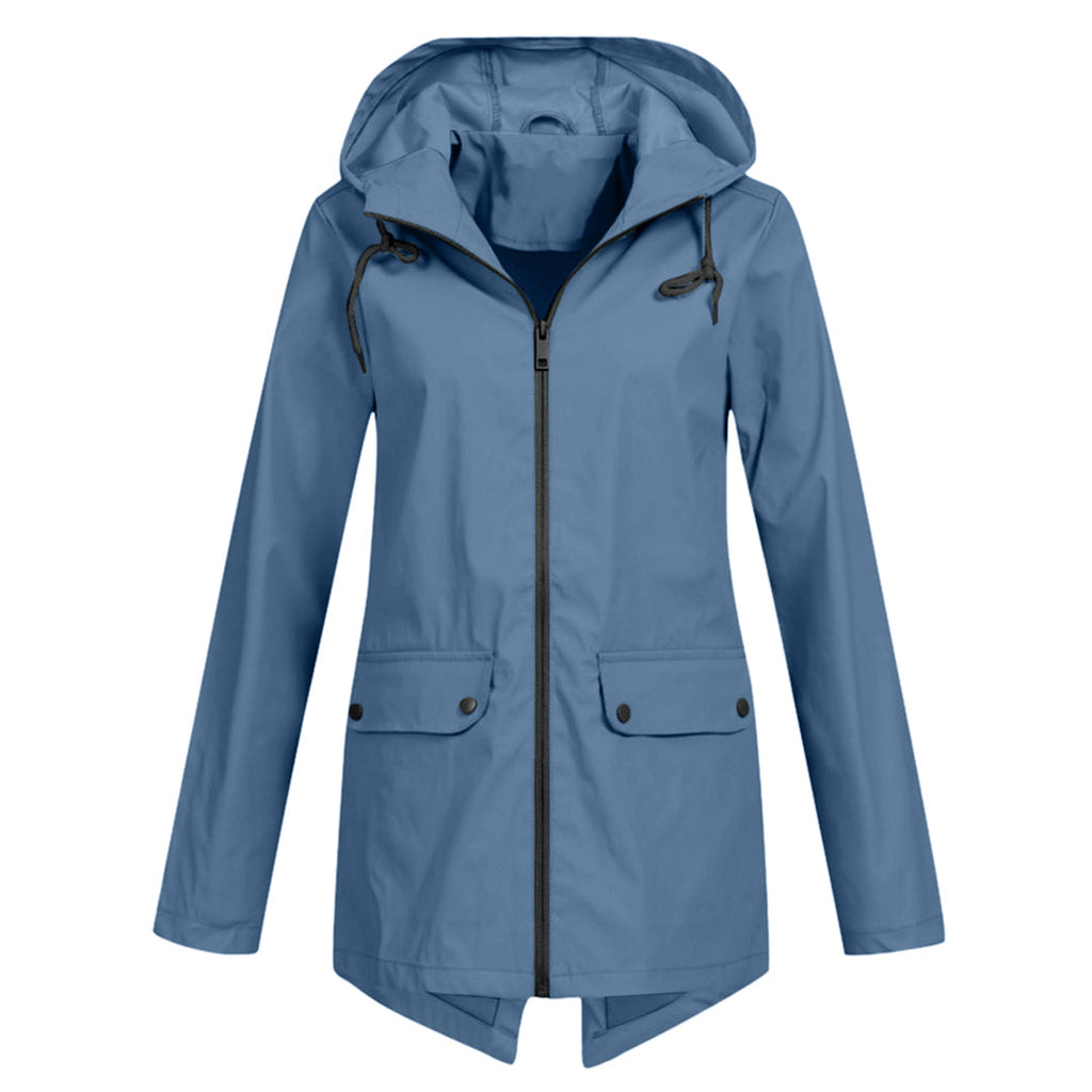 Women's Zip Jacket with Hood and Drawstring Detail - Blue