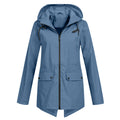 Women's Zip Jacket with Hood and Drawstring Detail - Blue