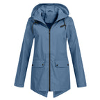 Women's Zip Jacket with Hood and Drawstring Detail - Blue