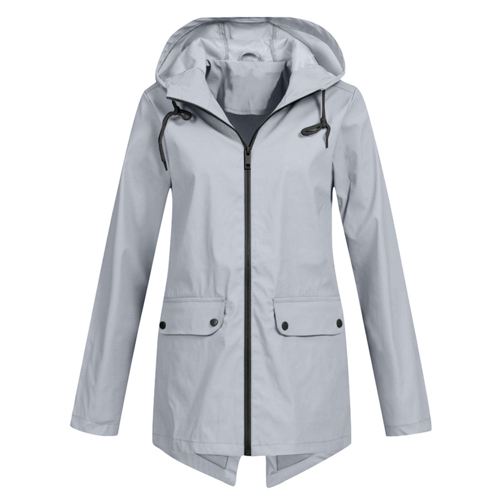 Women's Zip Jacket with Hood and Drawstring Detail - Grey
