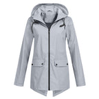 Women's Zip Jacket with Hood and Drawstring Detail - Grey