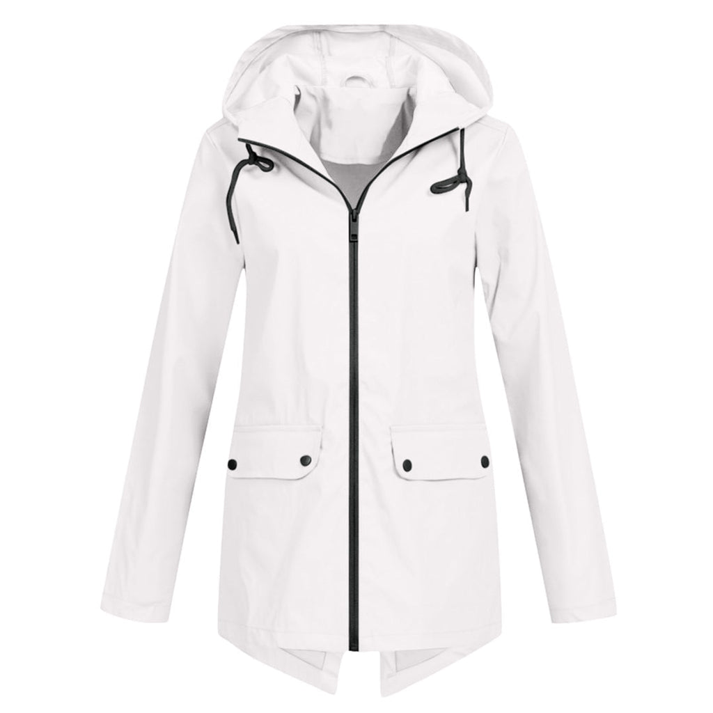 Women's Zip Jacket with Hood and Drawstring Detail - White