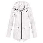Women's Zip Jacket with Hood and Drawstring Detail - White