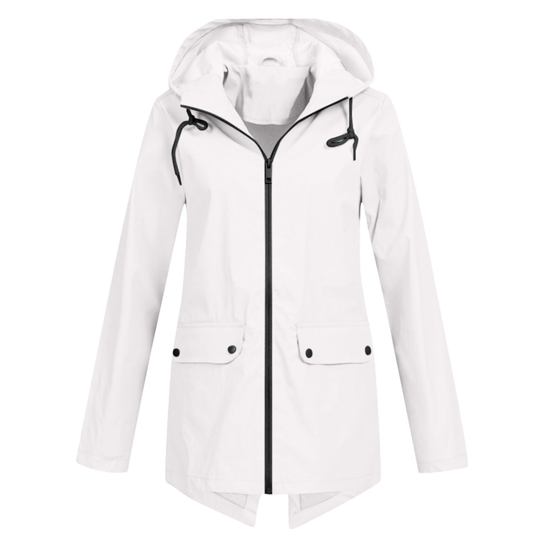 Women's Zip Jacket with Hood and Drawstring Detail - White