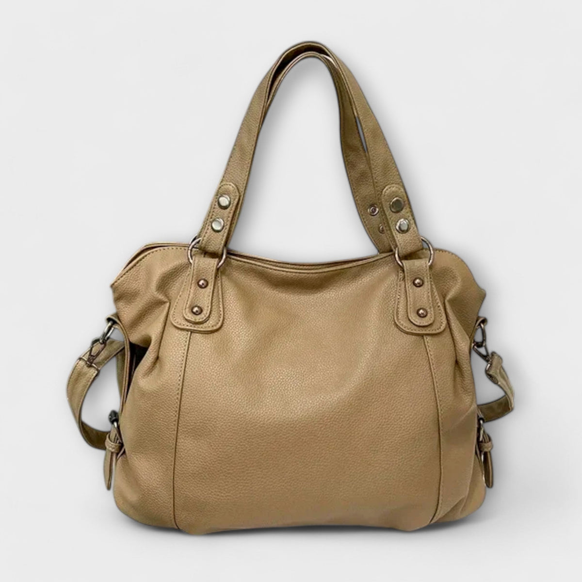 Women's Hobo Shoulder Bag with Multiple Compartments - Khaki