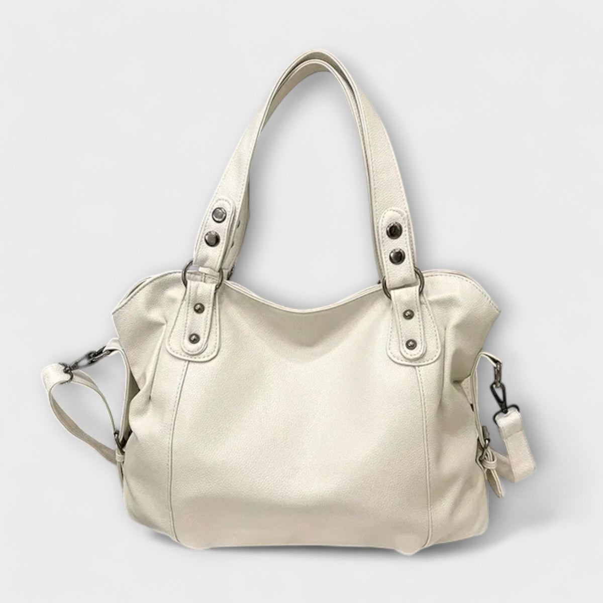 Women's Hobo Shoulder Bag with Multiple Compartments - Beige