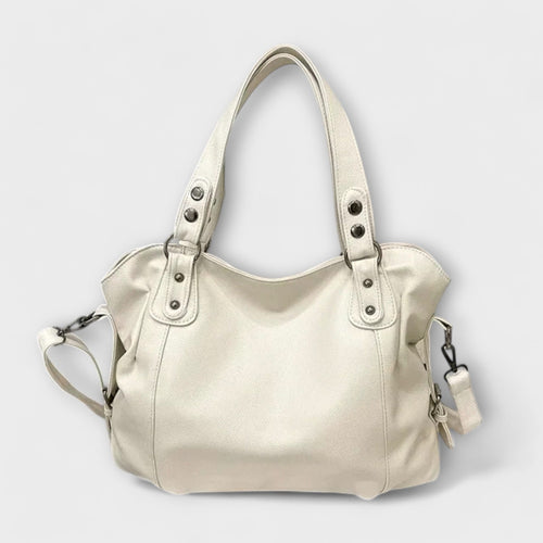 Women's Hobo Shoulder Bag with Multiple Compartments - Beige