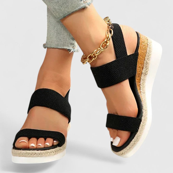 Women's Wedge Sandals with Elastic Straps and Espadrille Sole - 3