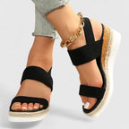 Women's Wedge Sandals with Elastic Straps and Espadrille Sole - 3
