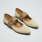 Women's Mary Jane Flats with Elastic Strap and Pointed Toe - 6