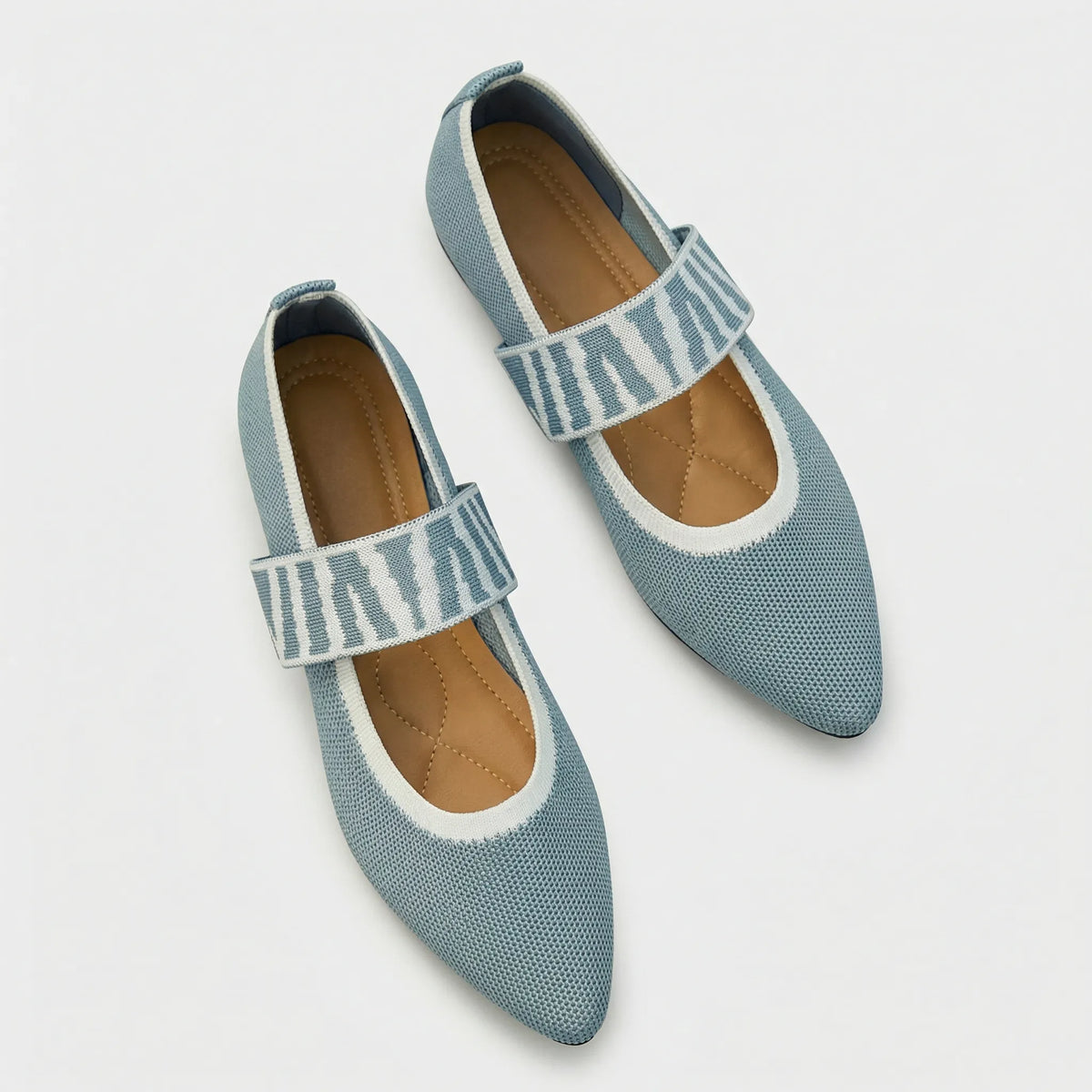 Women's Mary Jane Flats with Elastic Strap and Pointed Toe - Grey