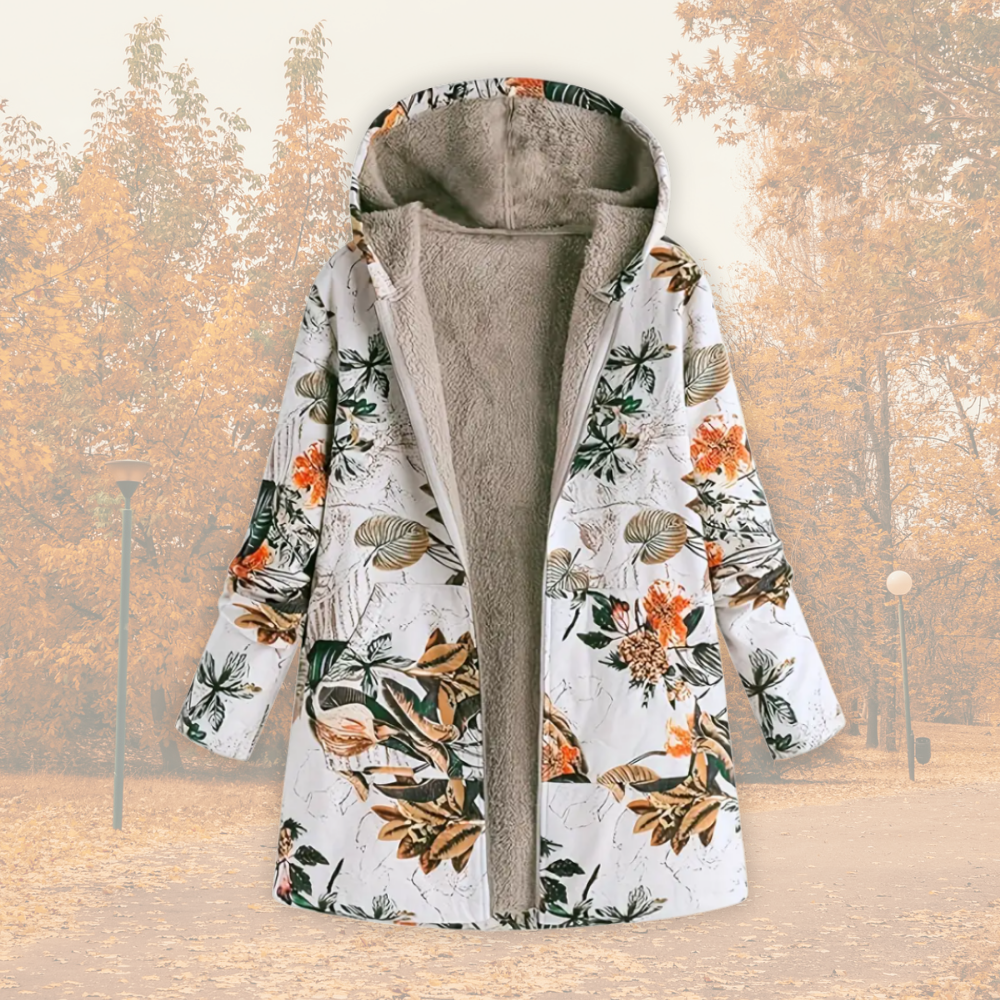 Women's Hooded Jacket with Floral Print and Zip Fastening - 3