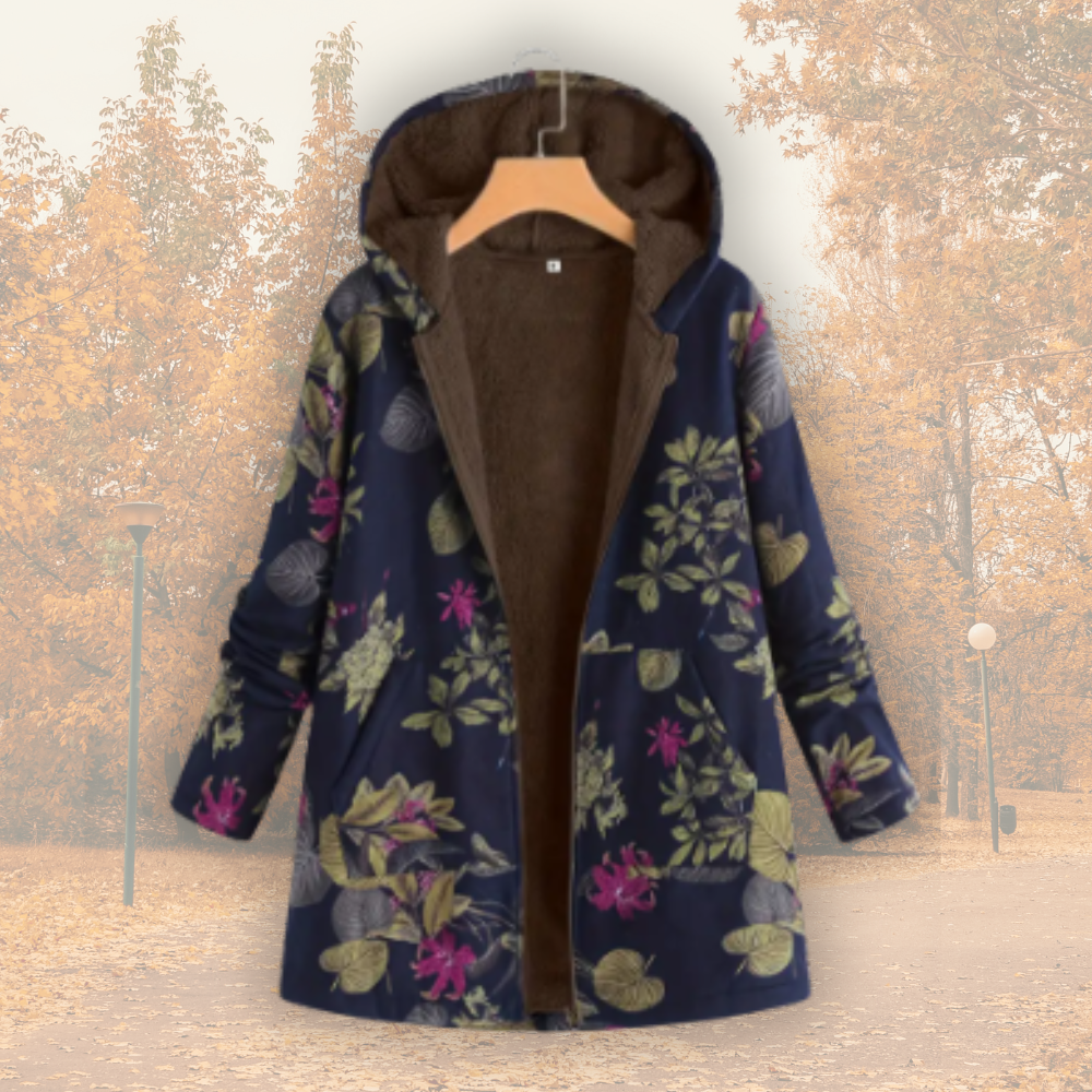 Women's Hooded Jacket with Floral Print and Zip Fastening - 4