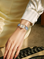 Women's Square Watch with Faux Leather Strap - 5