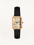 Women's Square Watch with Faux Leather Strap - Black