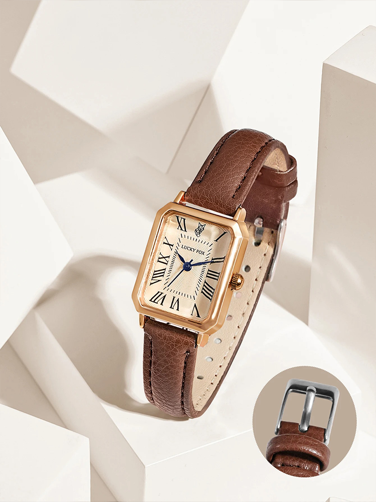 Women's Square Watch with Faux Leather Strap - 4
