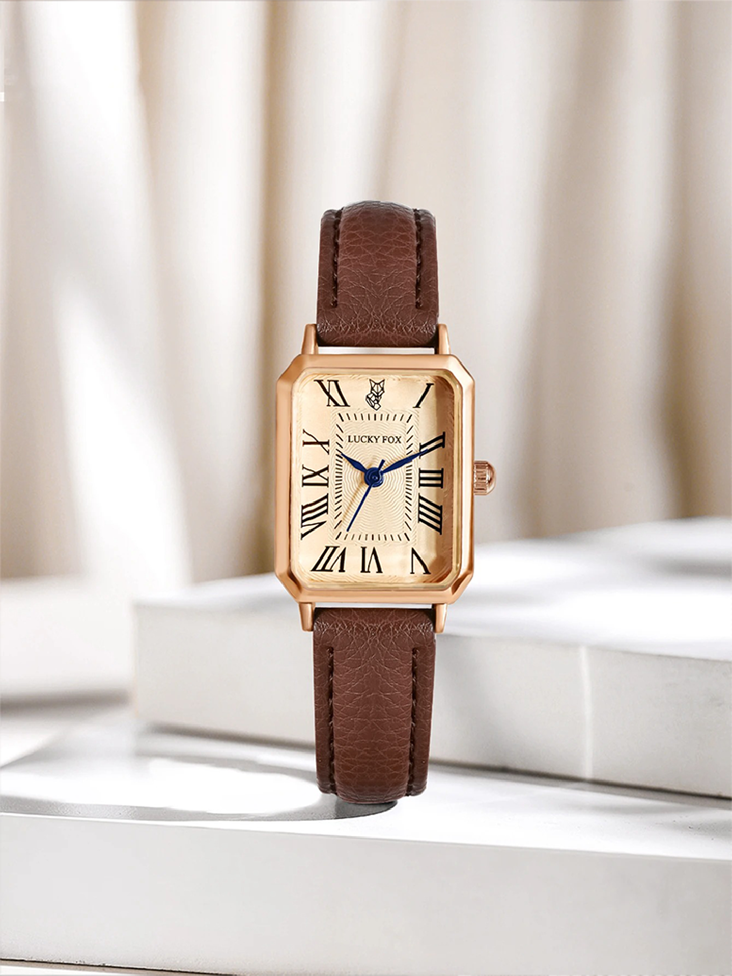 Women's Square Watch with Faux Leather Strap - 5
