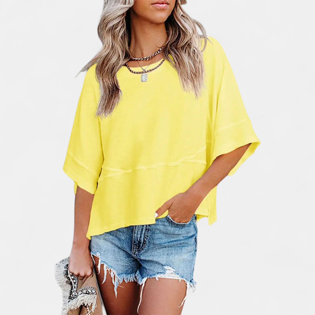 Women's Casual Batwing Sleeve Blouse - Fluorescent Yellow