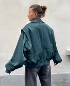 Women's Oversized Jacket with Contrast Seam Details - 9