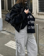 Women's Oversized Jacket with Contrast Seam Details - 11
