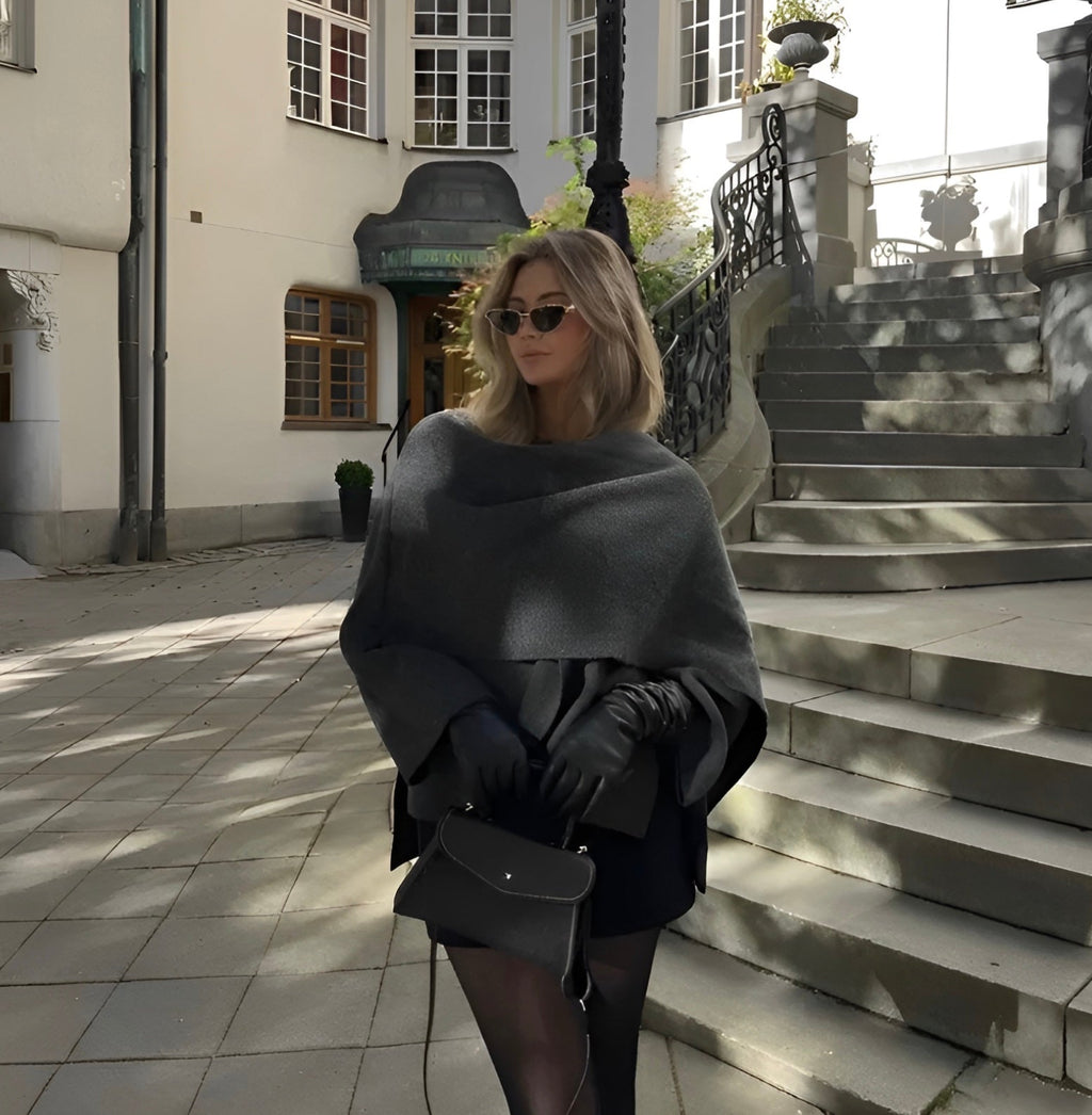 Women's Oversized Cape Coat with Textured Finish - 3