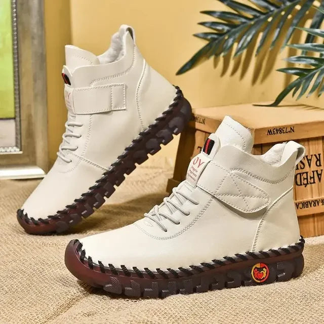 Women's Lace-Up Ankle Boots with Rubber Sole - 7