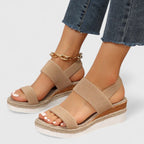 Women's Wedge Sandals with Elastic Straps and Espadrille Sole - 4