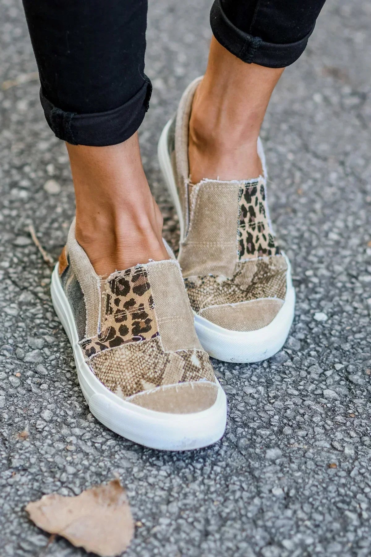 Women's Patchwork Slip-On Trainers with Animal Print - 4