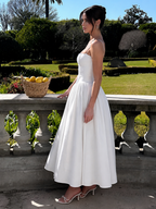 Women's Corset Midi Dress Strapless with Flowing Skirt - 4