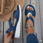 Women's Sandals with Elastic Straps and Wedge Sole - 5