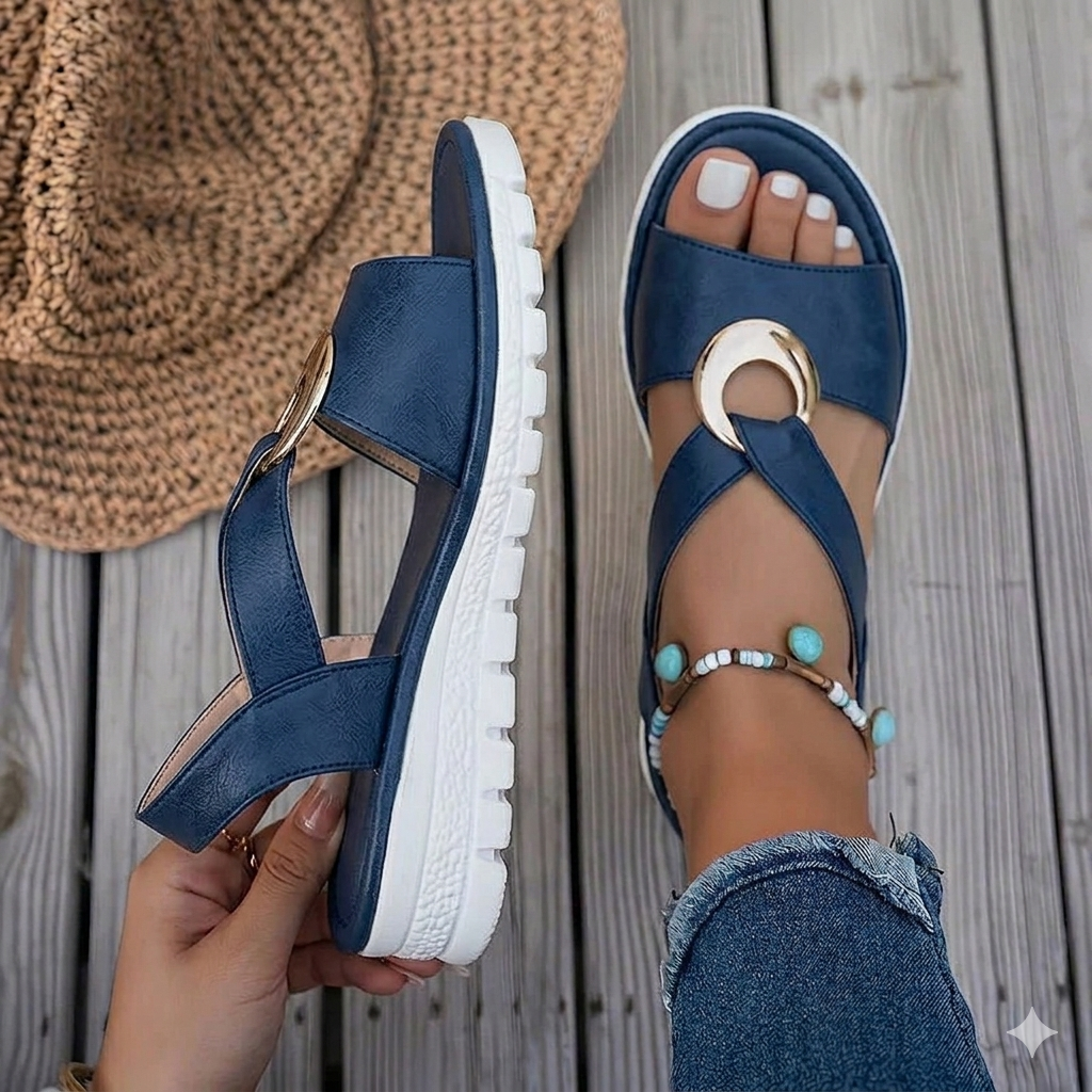 Women's Sandals with Elastic Straps and Wedge Sole - 5