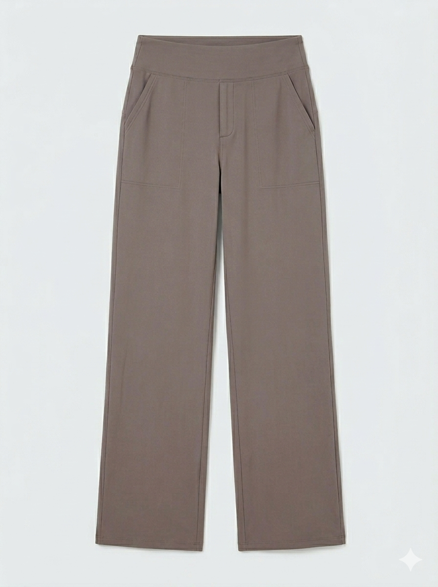 Women's Straight Leg Trousers with High Waist and Pockets - 2