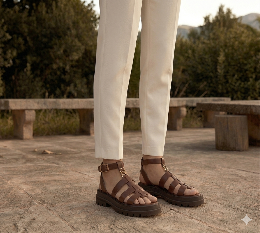 Women's Fisherman Sandals with Ankle Buckle Strap and Chunky Sole - 2