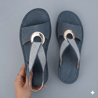 Women's Sandals with Elastic Straps and Wedge Sole - Sea blue