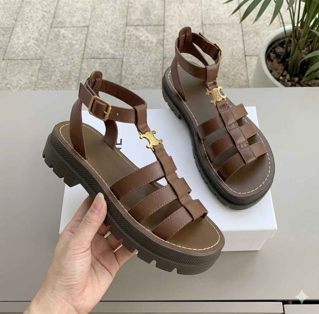 Women's Fisherman Sandals with Ankle Buckle Strap and Chunky Sole - Brown